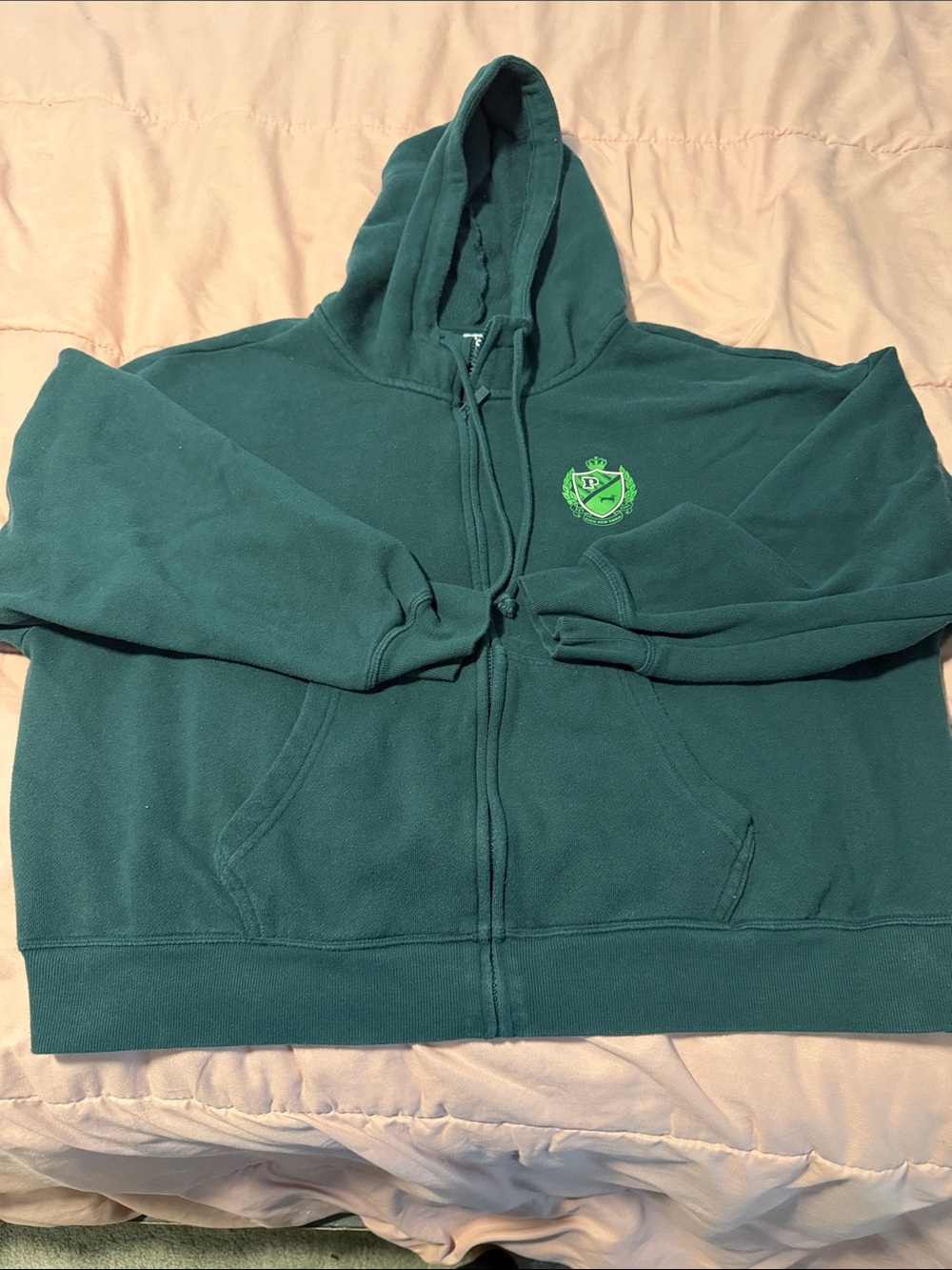 PINK Victoria's Secret Dark Green Fleece Zip Hoodie